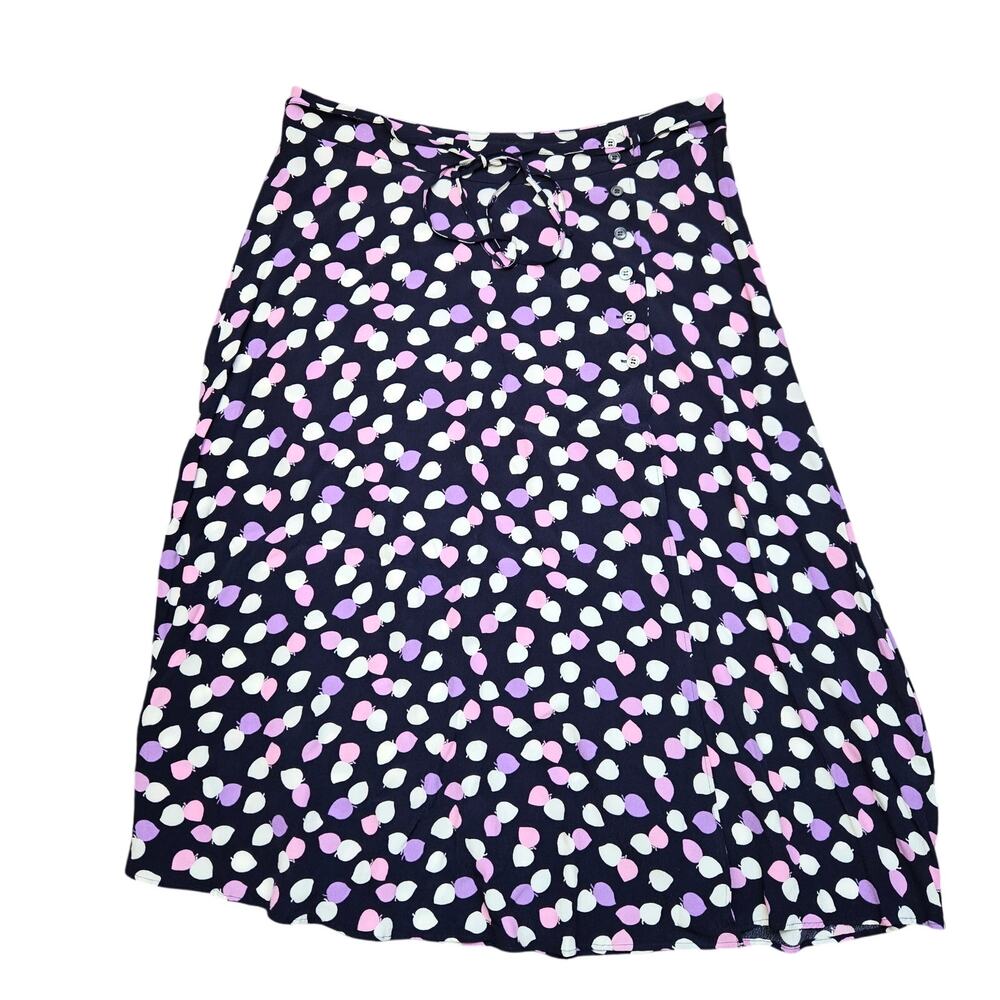 Talbots Woman 16 Wrap Side Button Skirt Leaf Dot Print Midi Blue A-Line